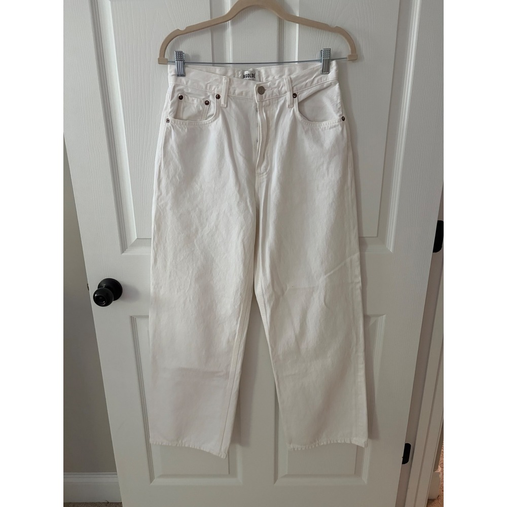 Agolde Low Slung Baggy Jeans White Wide Leg Denim A9079B-1183 Size 25